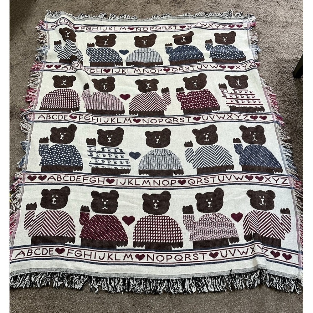 Goodwin Weavers Vintage Teddy Bear ABC's Throw Cotton 50X60 Made in USA